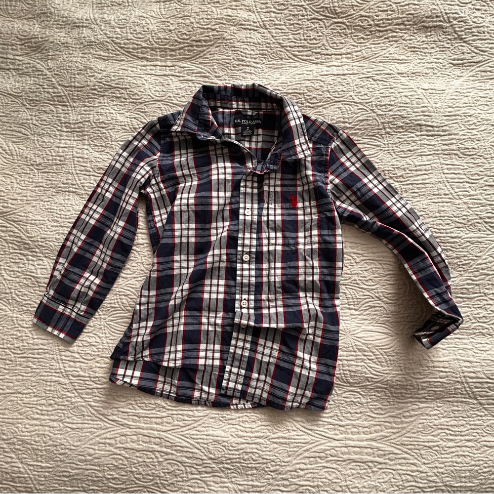 U.S. Polo Assn. Kids Checkered Shirt - Dark Blue, Red, and White